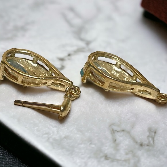 Sterling Silver Blue Topaz/Aquamarine Colored Crystal Gemstone Post Earrings - Picture 5 of 6